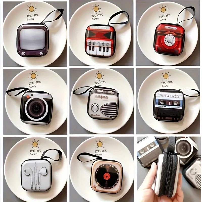 Creative Wallet Retro Camera Earphone Case Personalized Mini Coin Wallet Purse Kids Headphone Box Tape Camera Tinplate Bag