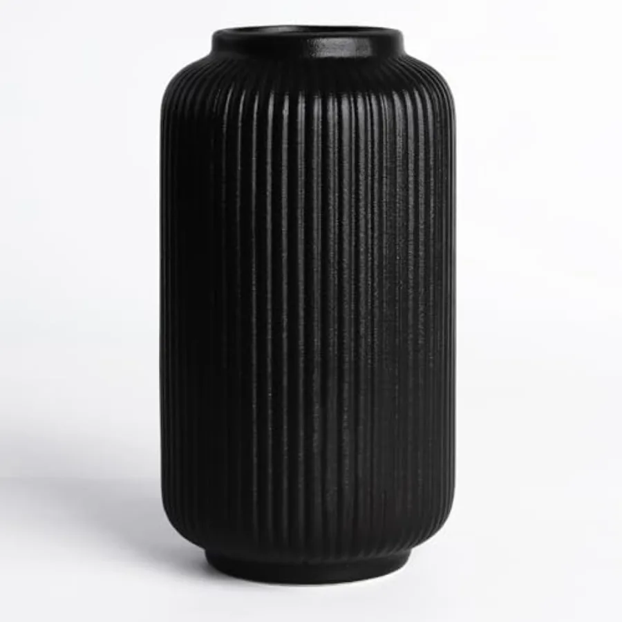 

Black Ceramic Vase, 8 Inch Modern Flower Vase for Bouquet and Pampas Grass, Matte Frosted Large Opening Decorative Vase for Far