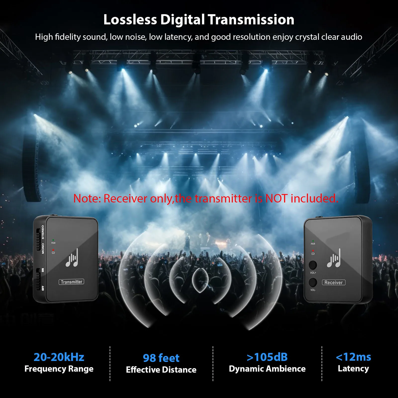 M-VAVE WP-10 2.4GHz Wireless Ear Back Transmitter Rechargeable Emitter of Wireless Earphone Monitor Transmission System