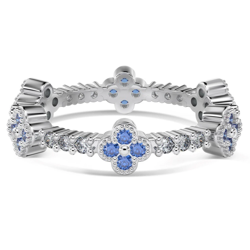 Wong Rain 100% 925 Sterling Silver Four-leaf Clover Lab Sapphire Gemstone Wedding Party Women Rings Fine Jewelry Band Wholesale