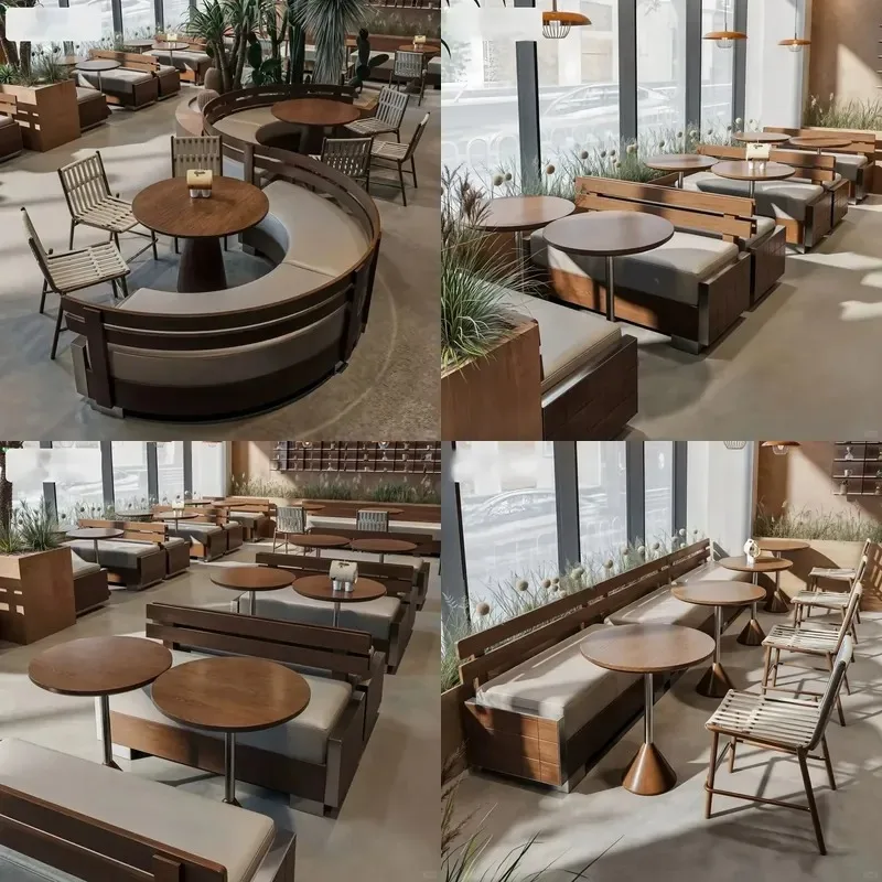 Retro Design Modular Booth Seat Commercial Restaurant Furniture Bistro Cafe Dining Table Chair Set
