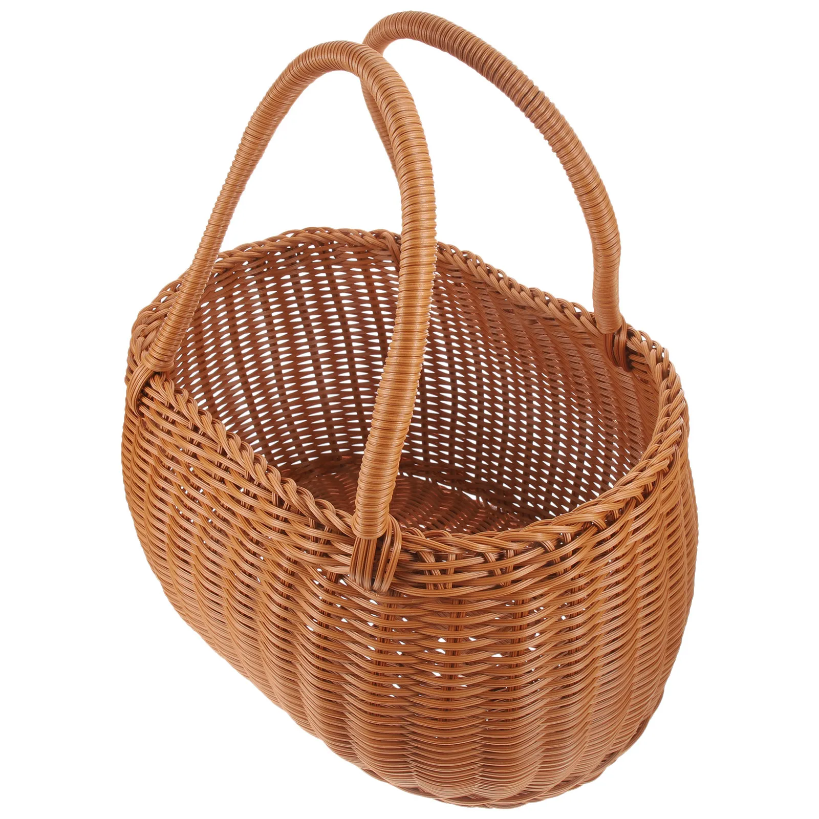 

Плетеная корзина из искусственного ротанга для хранения, портативная, для пикника, фруктов, овощей, цветов, закусок, десертов, для вечеринок, в деревенском стиле, для домашнего декора