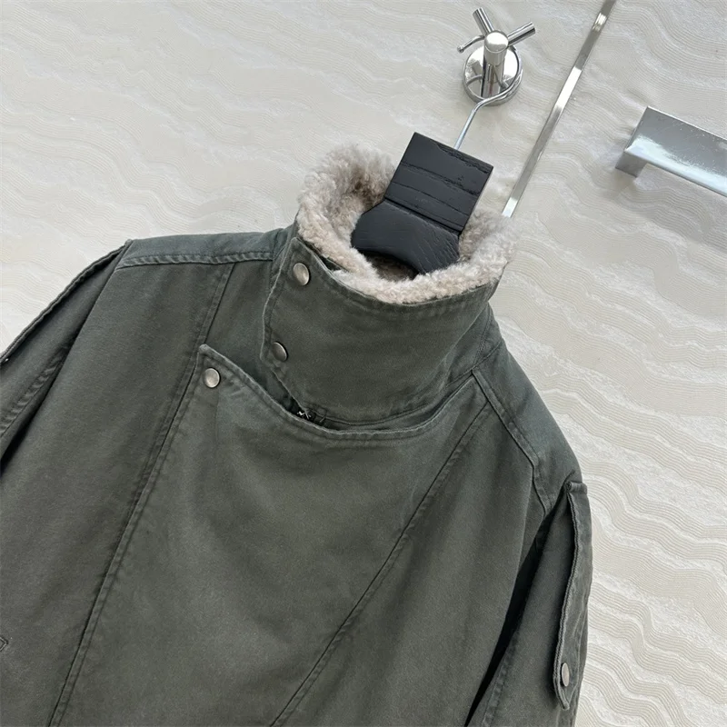سترة نسائية سفلية 2026 ربيع جديد بياقة صوف الضأن سترة نسائية قابلة للفصل بطانة داخلية قابلة للفصل ، معطف سميك دافئ y2k