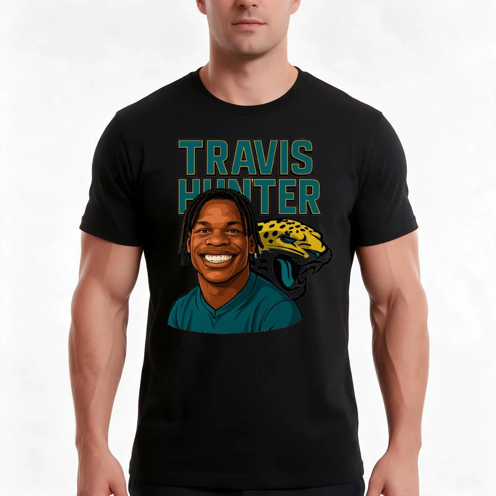 Travis Hunter T-Shirt, Summer Casual Cotton Tee, Oversized Streetwear Tops, Vintage Graphic Print, Loose Fit Short Sleeve