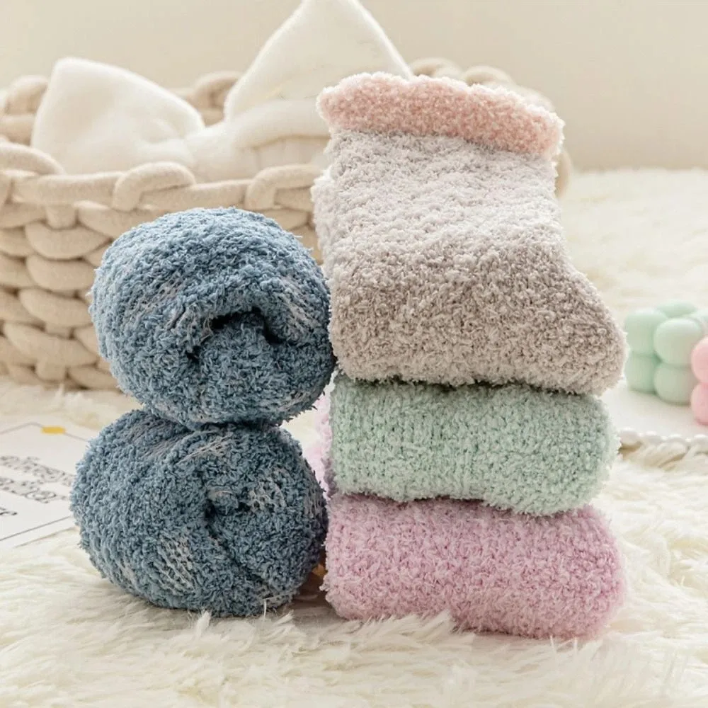 6 pares de calcetines de lana lisos y dulces, calcetines gruesos y suaves para dormir, medias para mujer, calcetines Kawaii para el suelo de invierno, Otoño Invierno