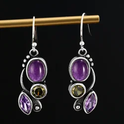Silver Plated Earring Wedding Amethyst Drop Earrings for Women Fine Jewelry Earring Girl's Party Engagement Gifts