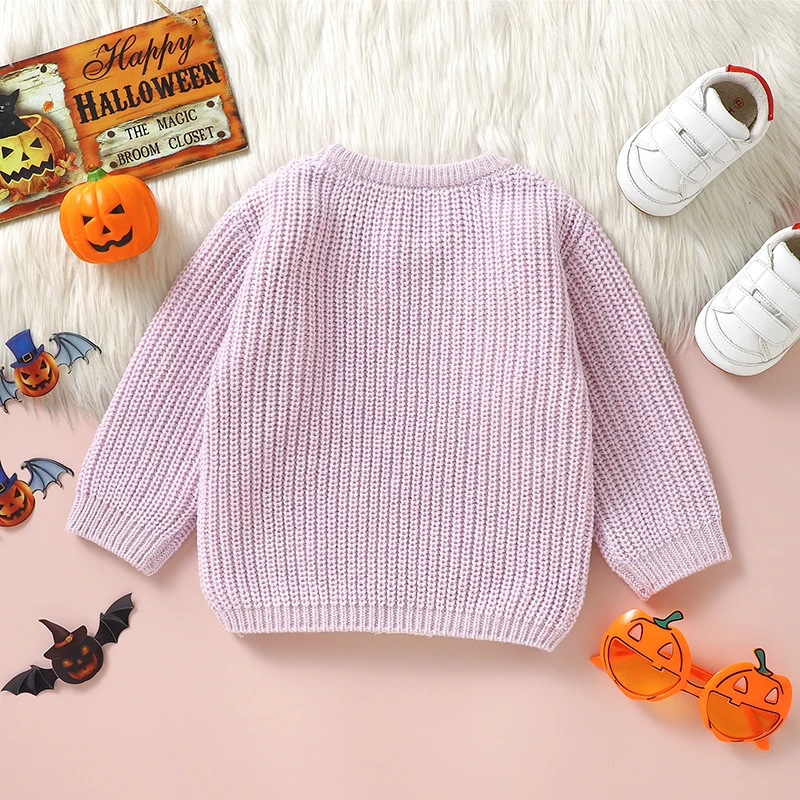 Toddler Kids Clothes Girls Autumn Winter Knit Sweaters Halloween Long Sleeve Pumpkin Print Pullover Knitwear Warm Tops Outwear