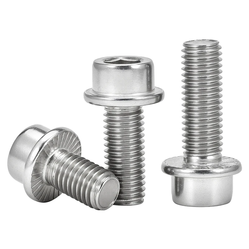 304 Stainless Steel Cylinder Head Flange Bolt, M5 M6 Hex Socket Screw with Washer, Anti-slip Anti-loosening Fastener 20/40Pcs