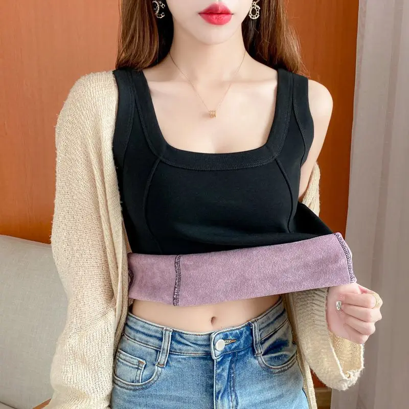 

Tanks Top Women Inner Bottoming Shirt Hot Girl Sexy Camisoles Top Solid Color Thickening Elegant Lady Tops 2023 Tanks C223