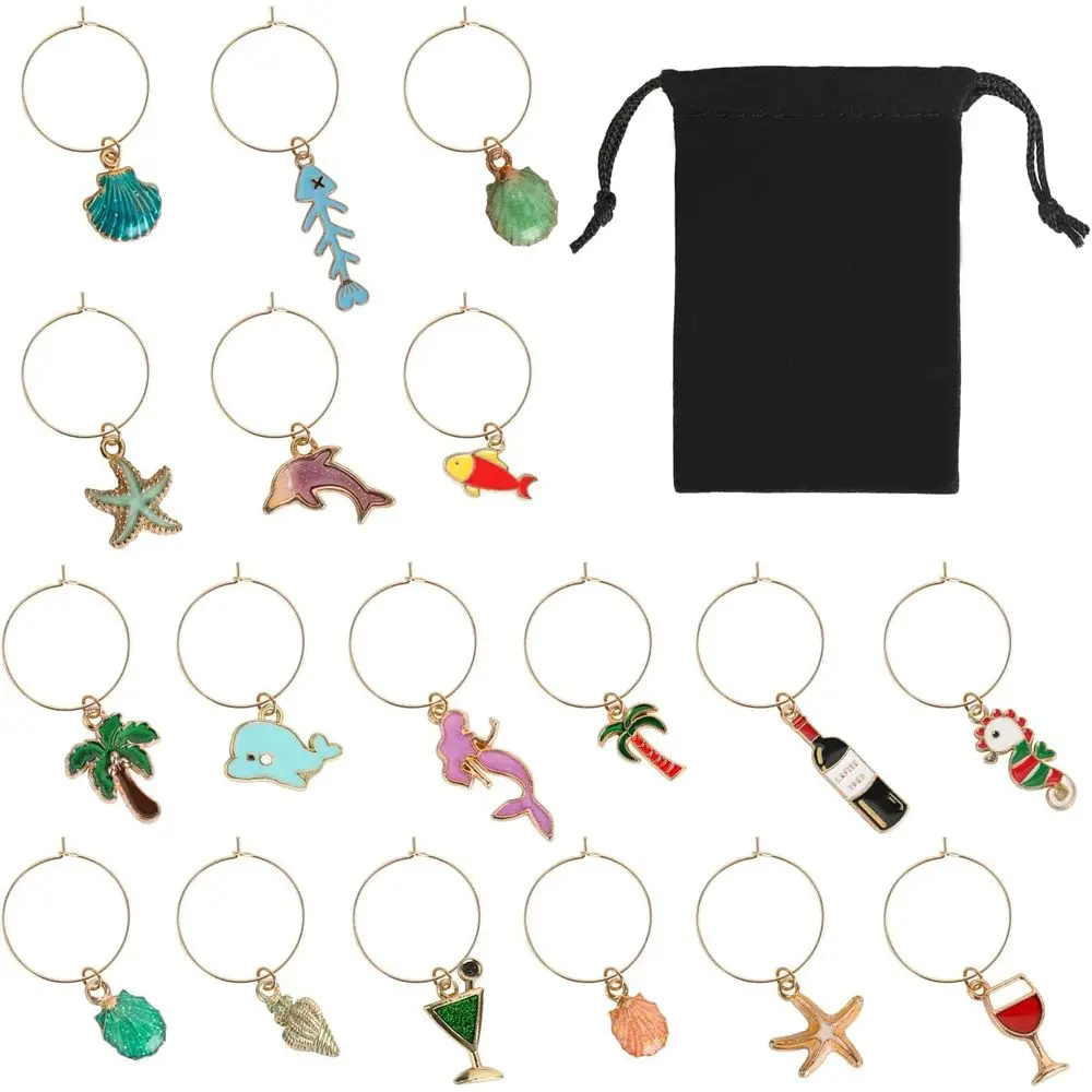 Beach-Themed Stem Glass Markers - Drink Tags for Summer Parties & Christmas Celebrations - Set of 18