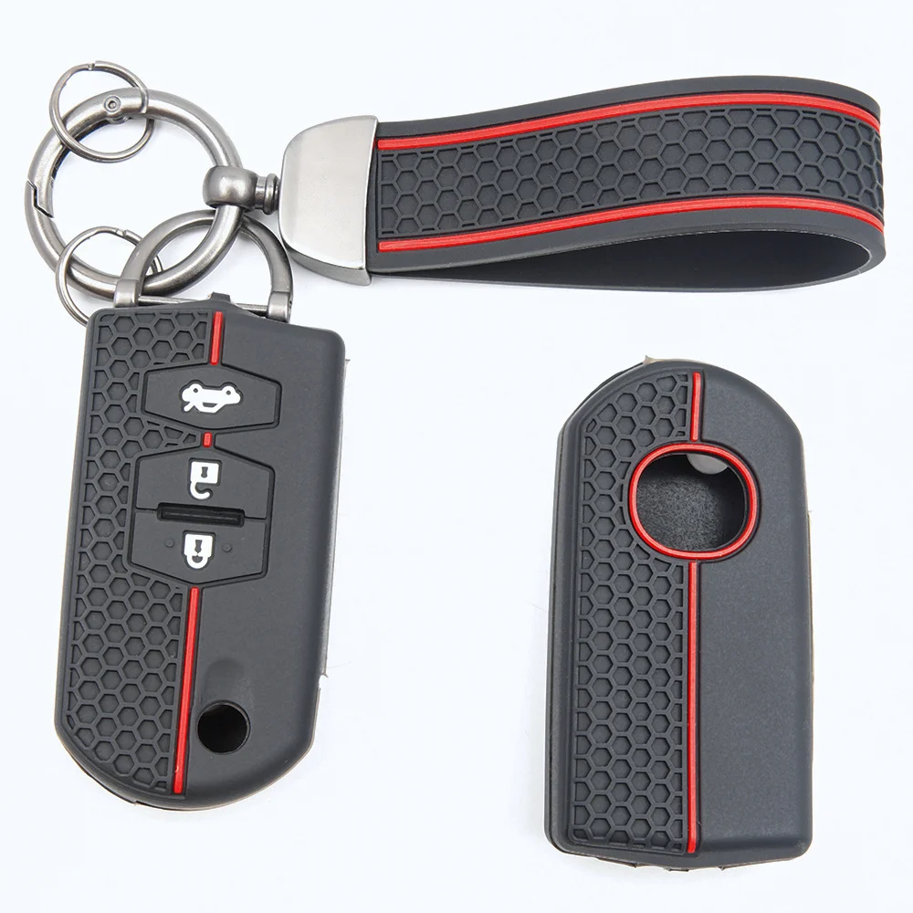 For Mazda 2 3 5 6 CX 5 CX 7 CX 9 RX 8 MX 5 MPV Silicone Car Key Fob Cover Swivel Clip Strap Easy Install Shock Absorbing