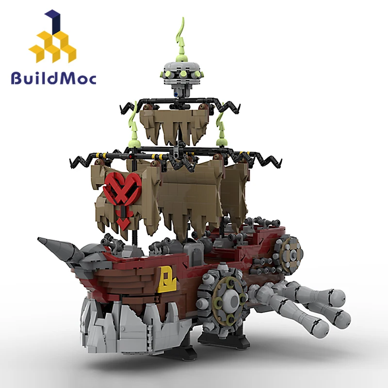 BuildMoc Kingdomed Heart Pirate Ship Heartless Building Block Set Ideas Boat Model Toys for Children Gifts (2487 PCS)