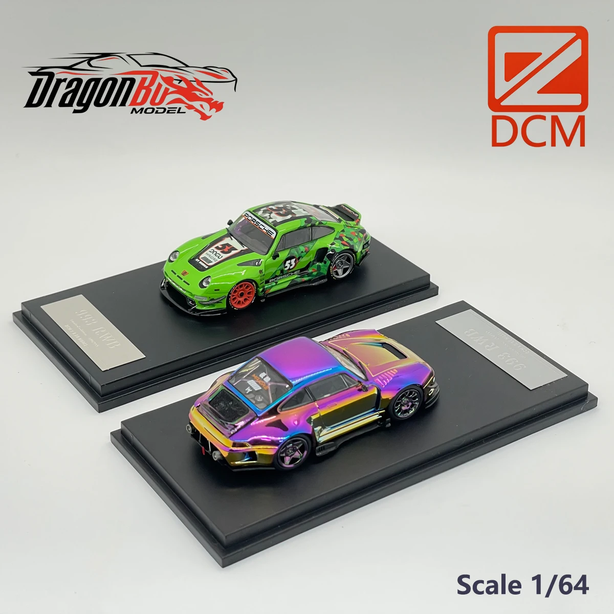 D.Bo Model & DCM 1:64 Alloy Diecast RWB 993 964 Chrome Chameleon Camo Green Collectible Model Car In Stock Ready To Ship - view 2