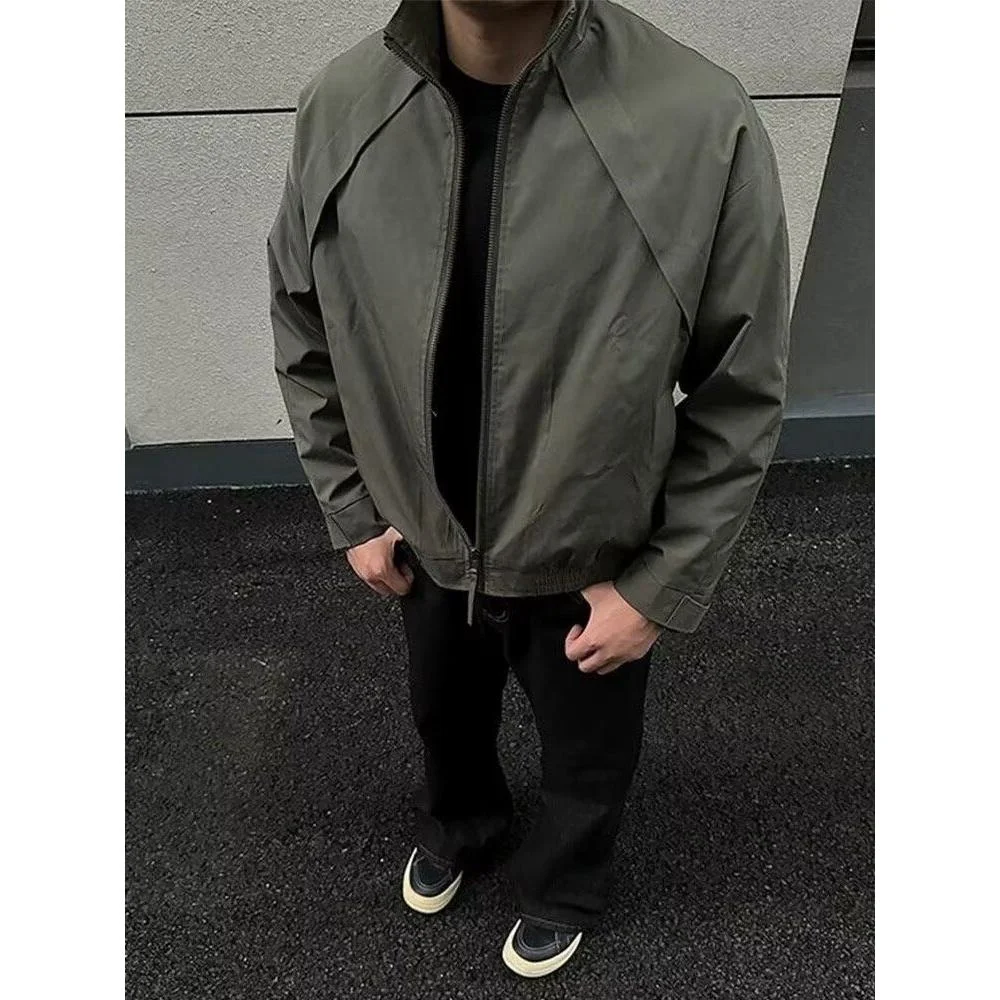 

Retro Waed Cotton Canvas Work Jaet Men's Loose ort Sle Outerwear American Streetwear Vintage Faded Jeans Jaet