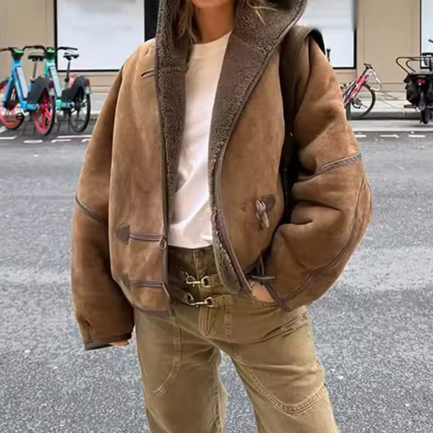 エレ ツートーン オルト フード付きジャケット レディース スレ 秋 2025 Z スタンドフィット ロングスリーブ その他素材 アウターウェア