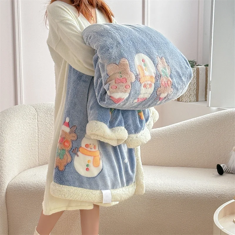 Christmas Soft Woolen Blanket for Bedding and Sofa Warm Lamb Velvet Flannel Cover Blanket for Office Air Conditioning and Nap