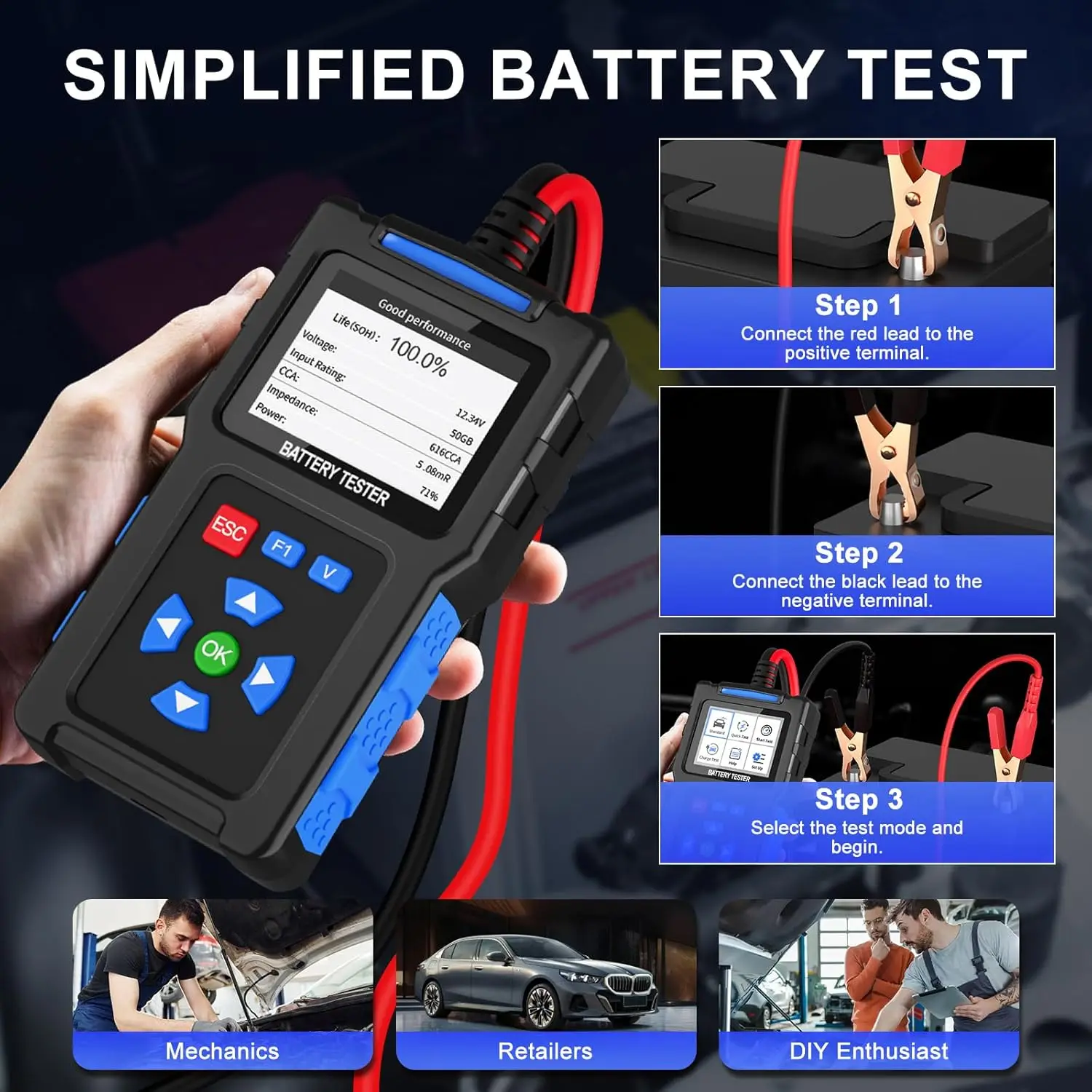 Topdiag BT200/BT300 Car Battery Tester Automotive Alternator 20-2000 CCA Battery Load Tester for Cranking & Charging System