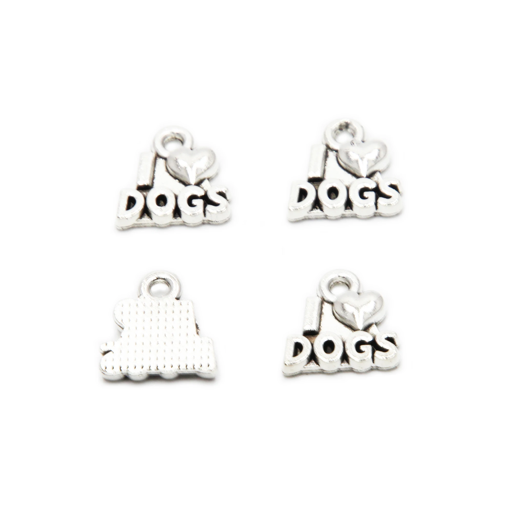 30pcs I Love My Dog Pendant Antique Tibetan Silver Tone Zinc Alloy 12*13mm