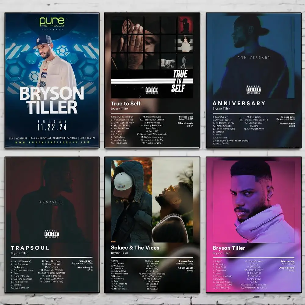 Smooth R&B Singer B-Bryson Tiller Poster Self Adhesive Waterproof PP Wall Sticker, Bedroom Home Decor Gift