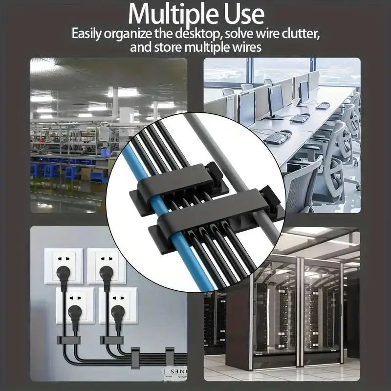 2/4 قطعة 8 فتحات ذاتية اللصق منظم الكابلات مقاطع حامل السلك لمكتب التلفزيون الكمبيوتر إيثرنت تحت مكتب إدارة الحبل USB #5