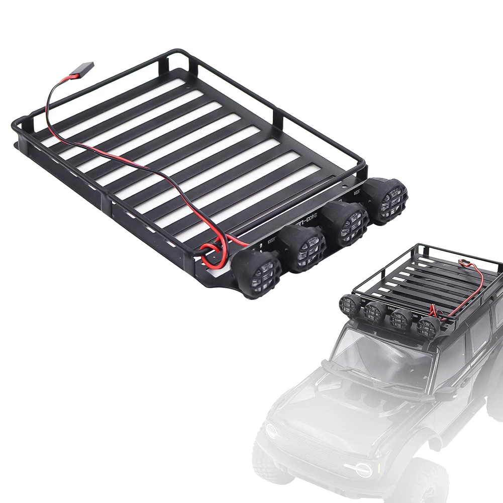 

RC car Metal Roof Spotlight Rack Luggage Rack With 4 Led For 1/18 RC Crawler Car Trx4m Bronco Defender AX-8560 Simulation Parts