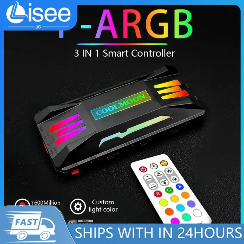 RGB Controller 4Pin PWM 5V 3Pin ARGB Cooling Fan Smart Intelligent Remote Control for PC Case Chassis