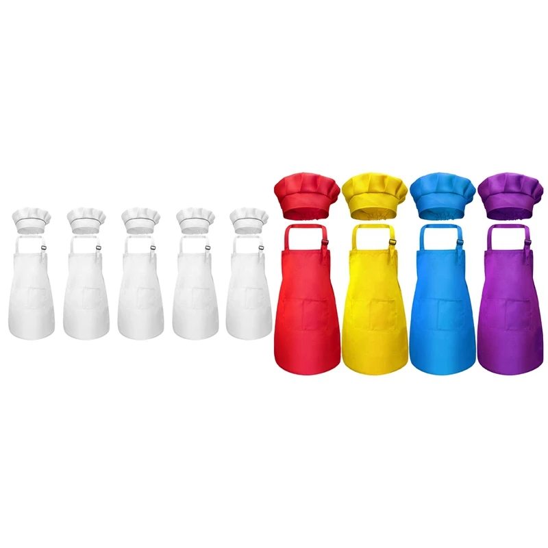 مريلة مطبخ قابلة للتعديل للطبخ والرسم ، مجموعة قبعة الشيف للأطفال ، 18 قطعة