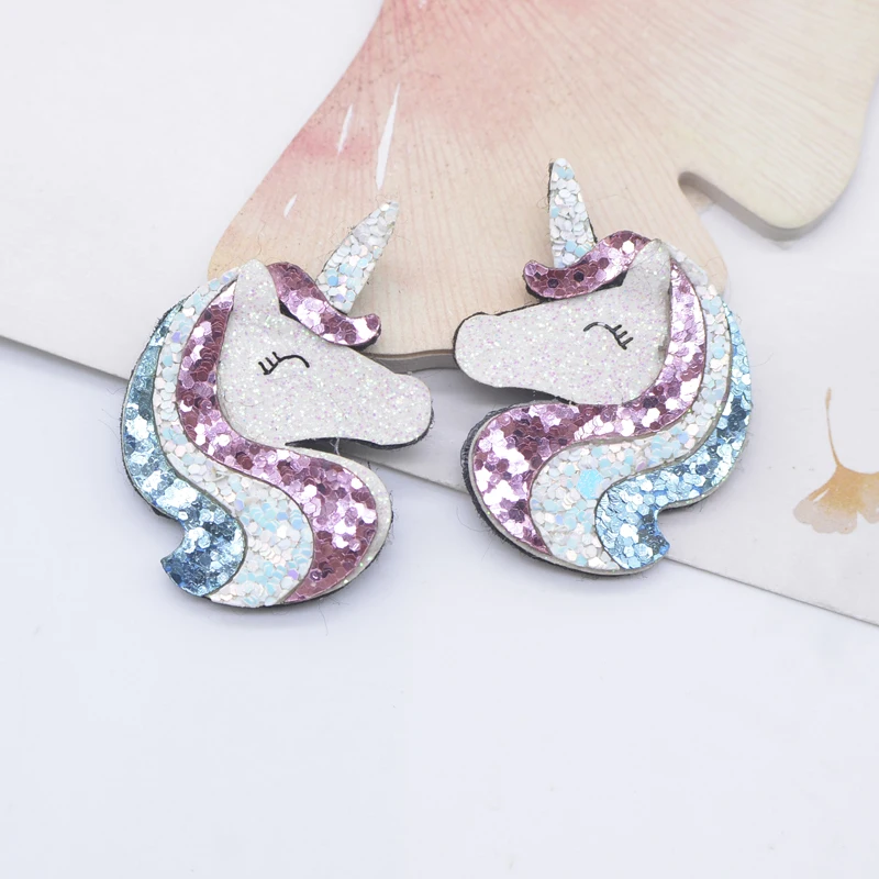 10Pcs Padded Glitter Leather Kawaii Unicorn Patches for Crafts Clothes Decor Appliques DIY Headwear Hair Clips Bow Accessories