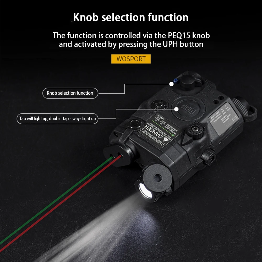 WoSporT PEQ-15 (Red Laser+Green Laser+Flashlight) Tactical Red Green Dual Laser Ray Indicator