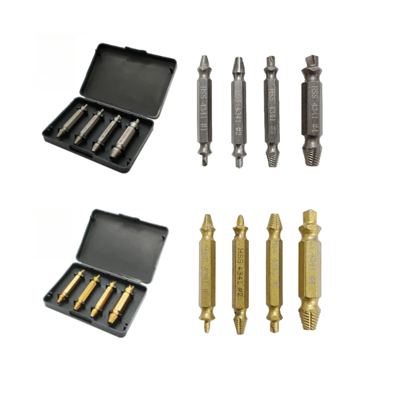 4pcs/set Damaged Screw Extractor Set HSS Drill Bit Stripped Broken Remover Easily Quickly Take Out Kit Demolition Power Tools