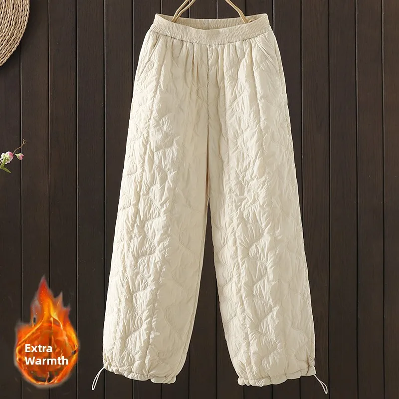 

Зимние хлопковые повседневные брюки, женская верхняя одежда, теплые брюки для отдыха, прямые брюки с высокой талией, ветрозащитные широкие брюки