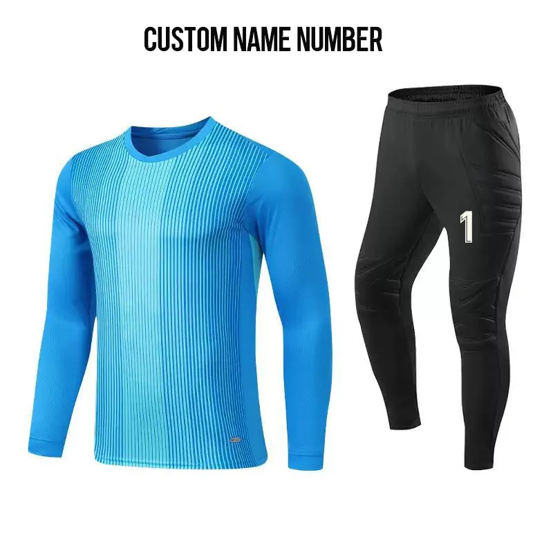Customize Stripe Football Goalkeeper Uniforms 2026 Men boys Long Sleeve Soccer Training Kits Goalie Soccer Jersey Pants Shorts