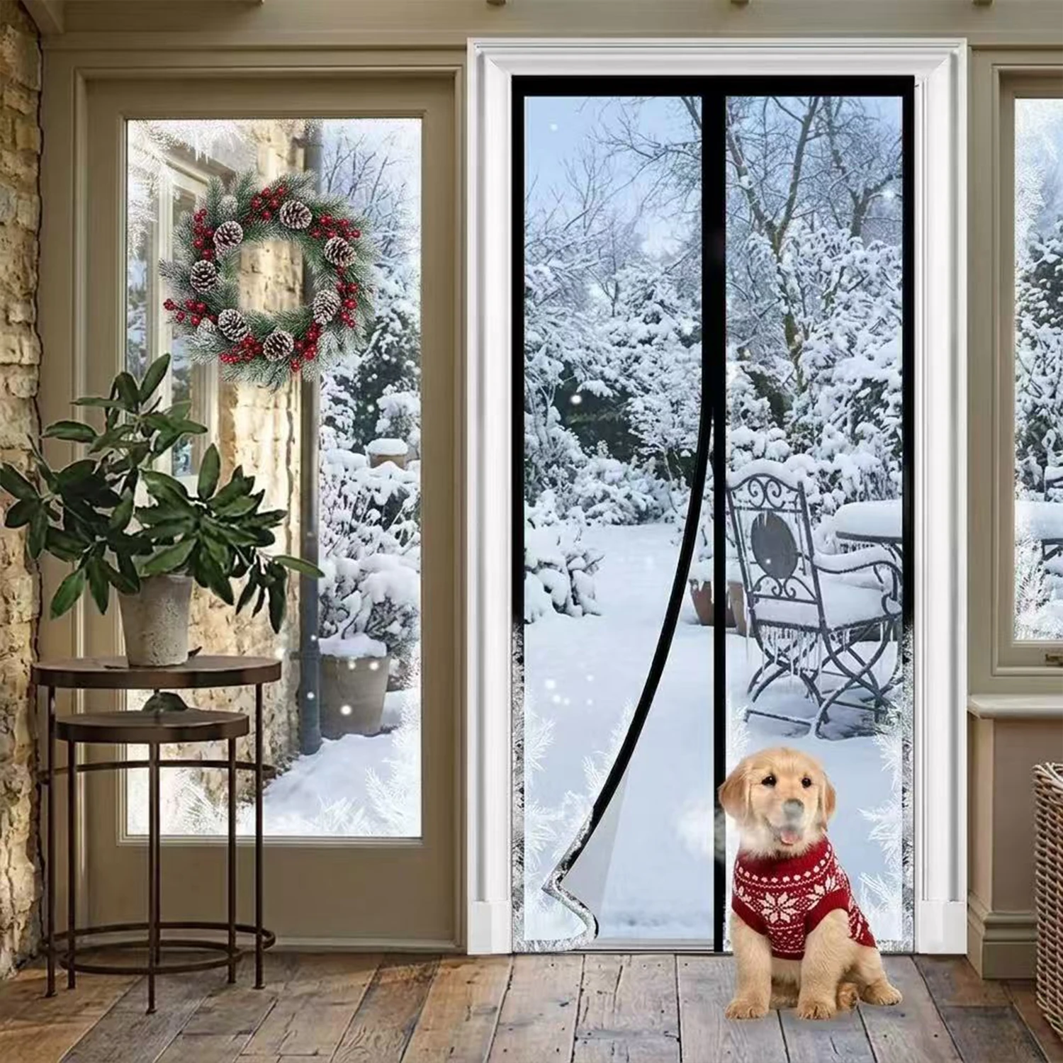 Magnetic Door Curtain, Windproof and Warm, Heavy-Duty Transparent Partition Curtain, Hand-Free Auto-Closing, Easy to Install