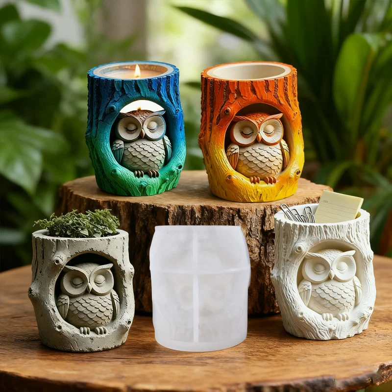 

DIY Tree Stump Owl Silicone Mold for Epoxy Resin, Plaster Cups, Scented Candle & Storage Jar Crafts