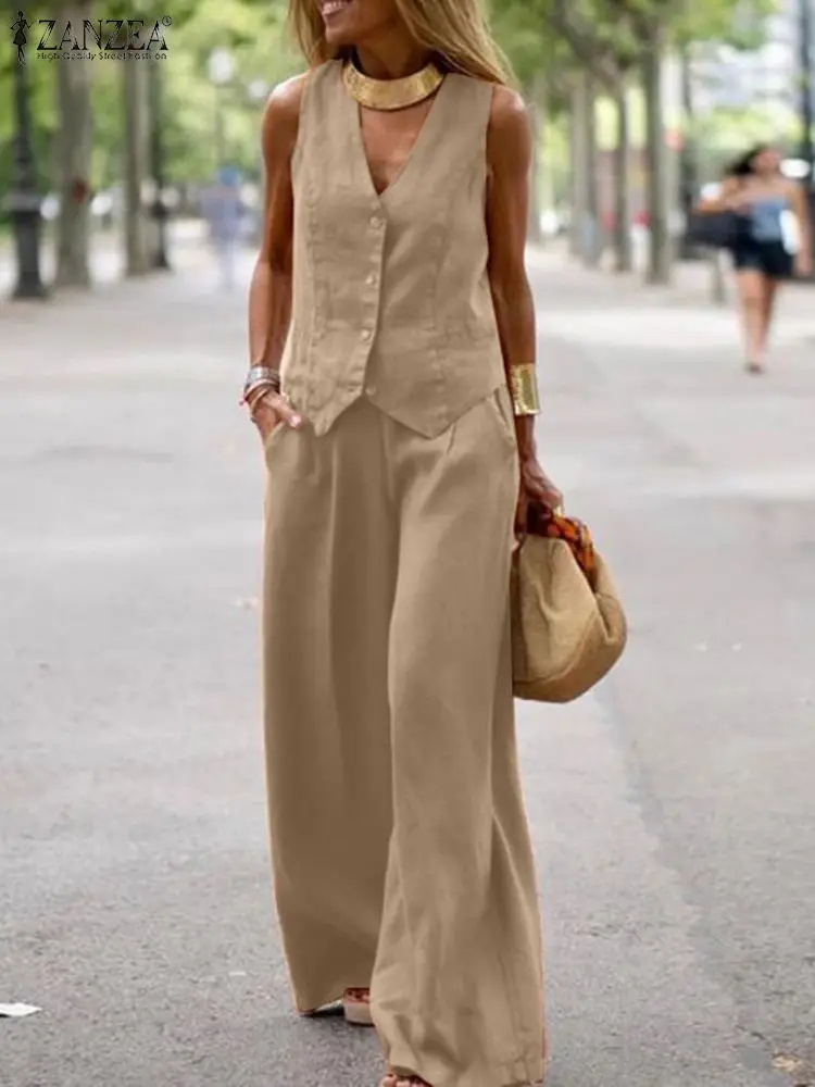

Insozkdg Women Suit Fashion Pant Sets Suit Vest Tops Loose Causal Wide Leg Pants Summer Commuter Two Piece Set Women Outfits
