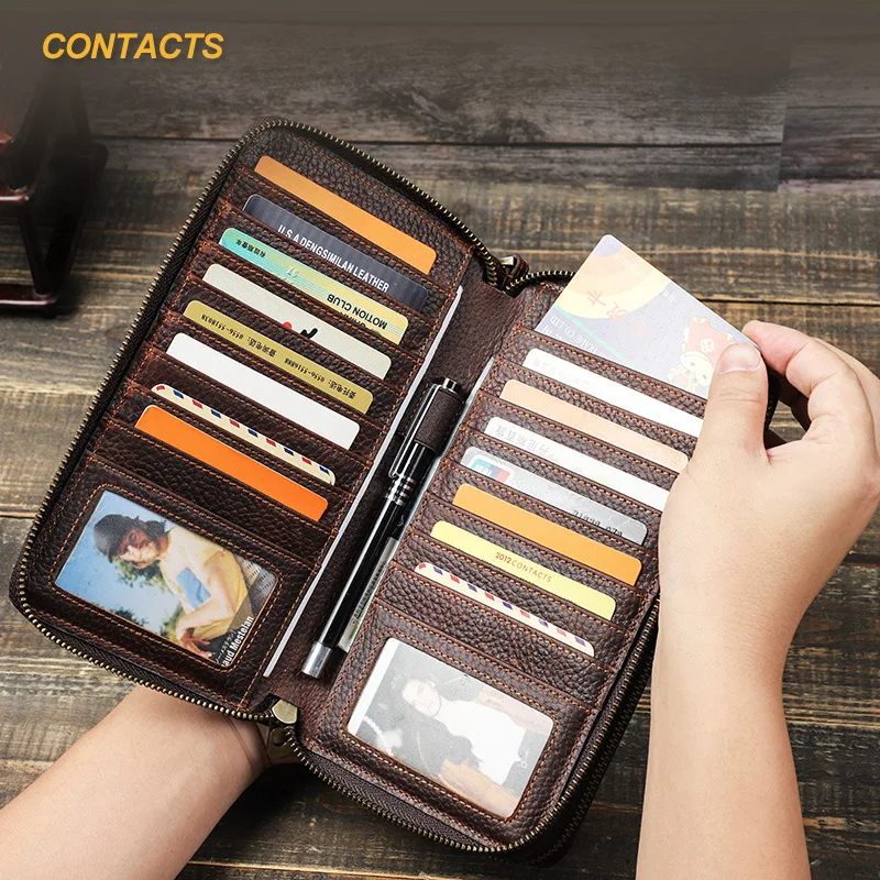 

HTS-MC1027 Retro Crazy Horse Leather Casual Men's Handbag with Wrist Strap and Double Zipper Storage Bag