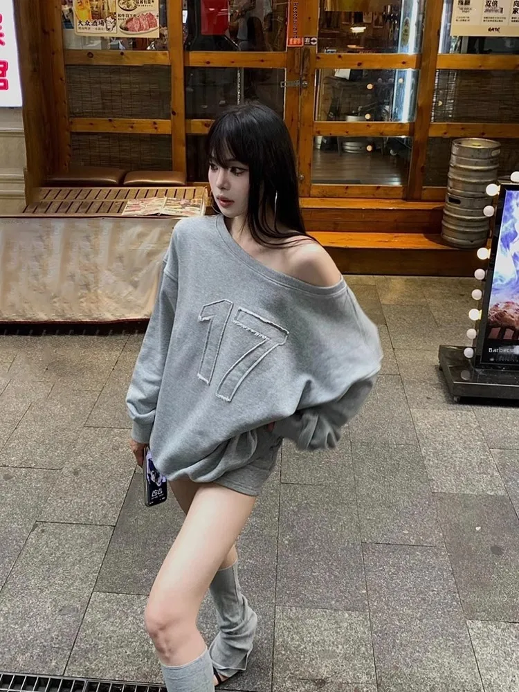 

Strive Umei Large Size Casual Sweatshirt Set Women's Loose Comfortable Early Autumn High Waist Shorts Outfit Hot Girl Style