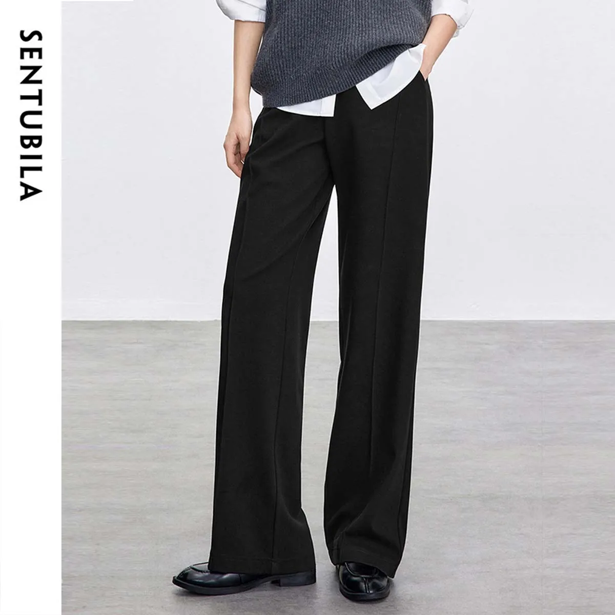 

SENTUBILA Women's Casual Pants Cotton 2025 Autumn Fashion Commute Straight High-waist Black Trousers Woman Clothes 152K59888