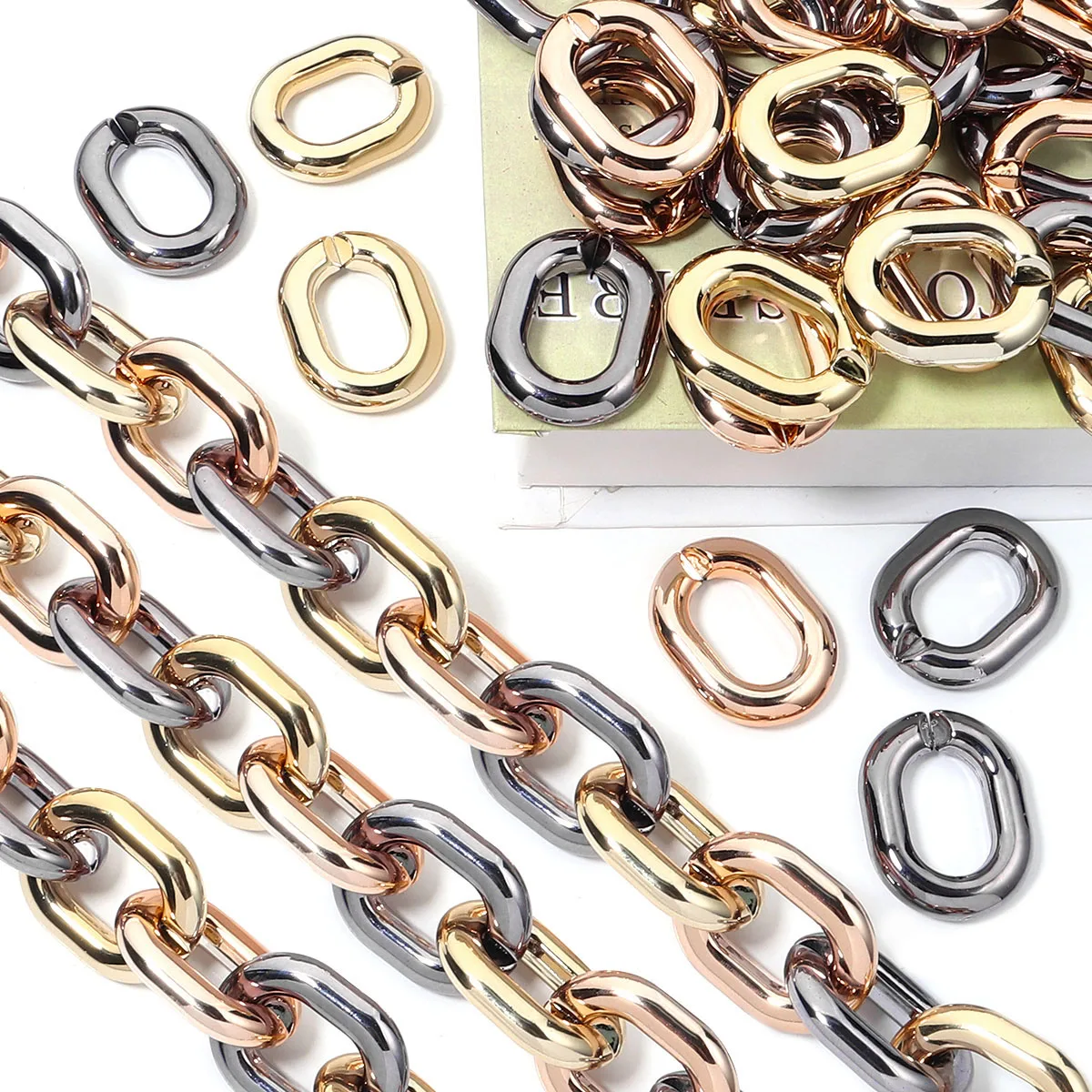 10pcs/lot Gun Black Gold Rose Gold Plated Acrylic Chain Buckle  For DIY Jewelry Making Bracelet Necklace Earring Accessories