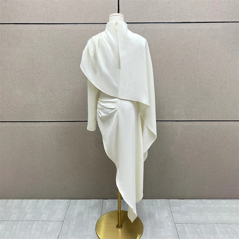 2026 High-Quality Fashion Casual Asymmetrical Double-Layer Half-High Collar Top Shoulder-Shaped Shirt Fake Two-Piece Set y2k