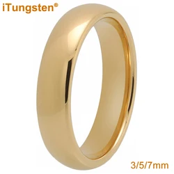 iTungsten 3mm 5mm 7mm Gold Plated Tungsten Finger Ring for Men Women Couple Engagement Wedding Band Fashion Jewelry Comfort Fit