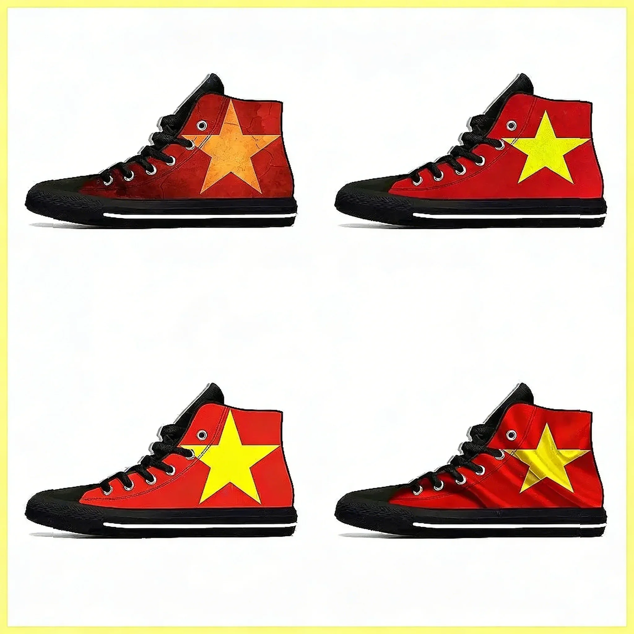 

Vietnamese Flag Patriotic High Top Sneakers, Summer Casual Canvas Board Shoes for Men & Women