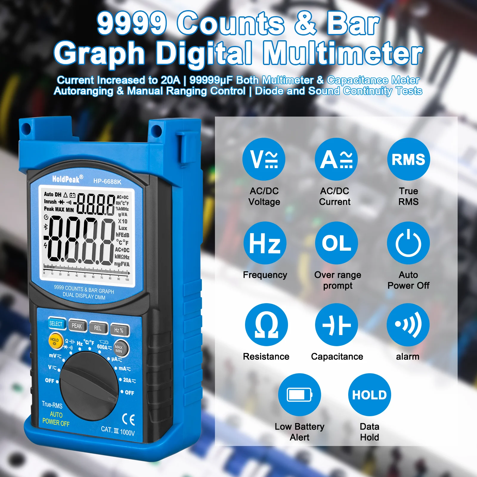 Holdpeak HP-6688K 99,99mΩ Isolatieweerstand Tester Megometer Ware Rms Meter 1000V Auto Range Geïsoleerde Multimeter