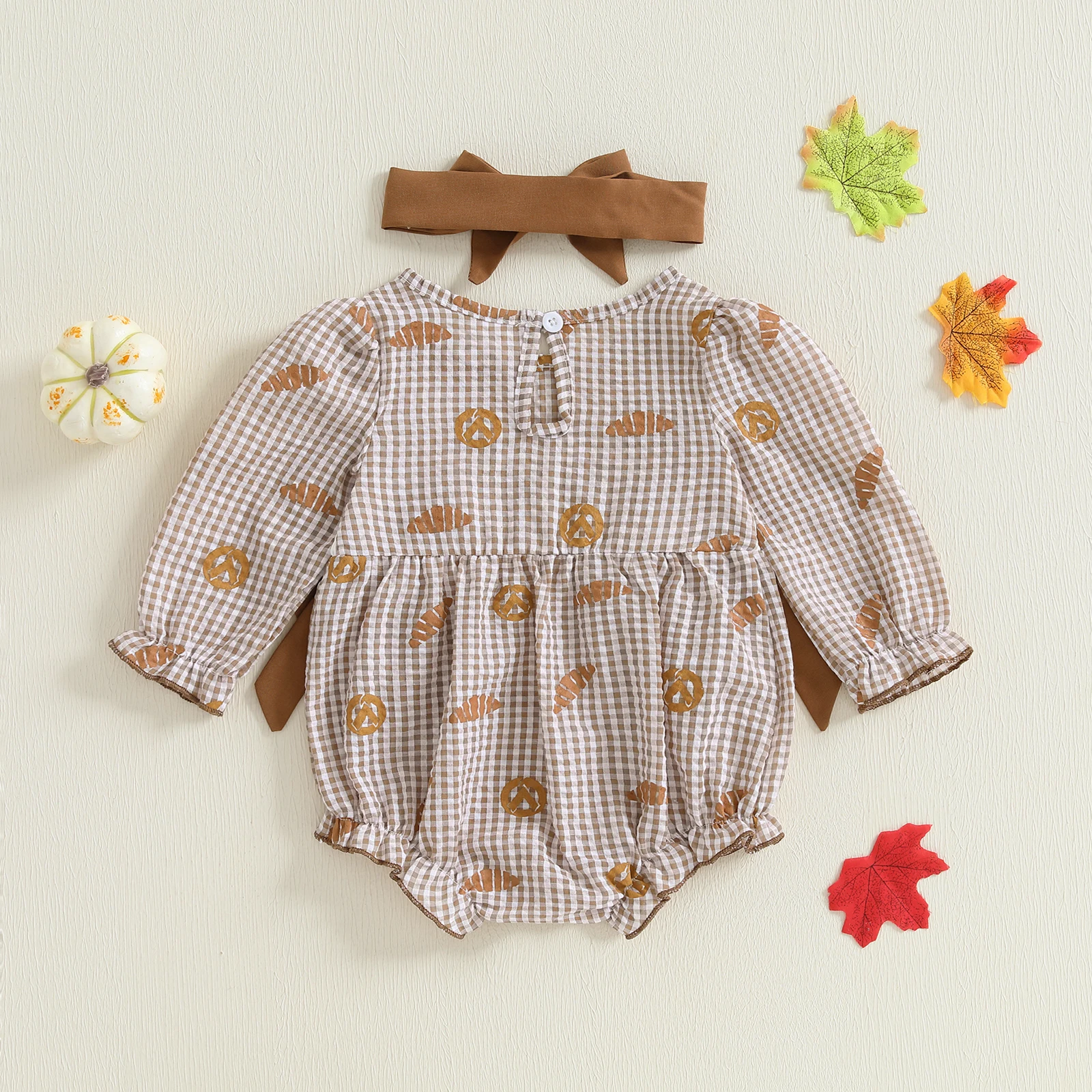 

Baby Girls Thanksgiving Outfit My Roll Are Homemade Plaid Bubble Romper Bodysuit Cute Bow Newborn Clothes