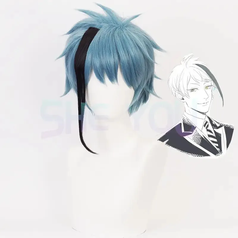 الملتوية العجائب شعر مستعار تأثيري فلويد علقة اليشم علقة زي شعر مستعار الرجال هالوين كرنفال قصير الأزرق شعر مستعار موضة غطاء شعر مستعار مجاني