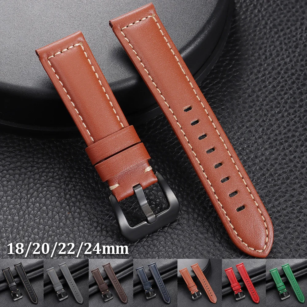 

18mm 20mm 22mm 24mm Genuine Calfskin Leather Watch Band for Panerai Business Strap for Seiko Glossy Cowhide Stitching Wristbands
