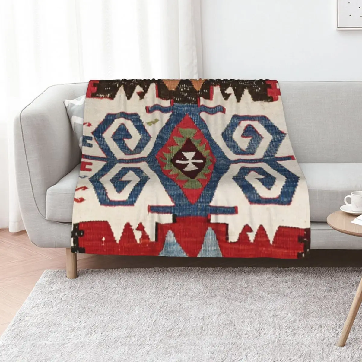 Blue Diamond Arrow Konya // 19th Century Authentic Colorful Cowboy Saddle Accent Pattern Throw Blanket decorative Thins Blankets