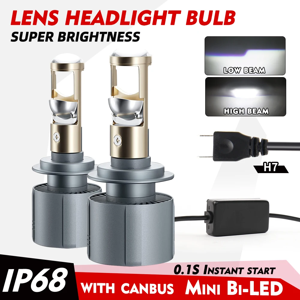 Lampadine per fari a LED BraveWAY H4 H7 con mini lente per proiettore per lampadine per fari abbaglianti trasparenti per auto