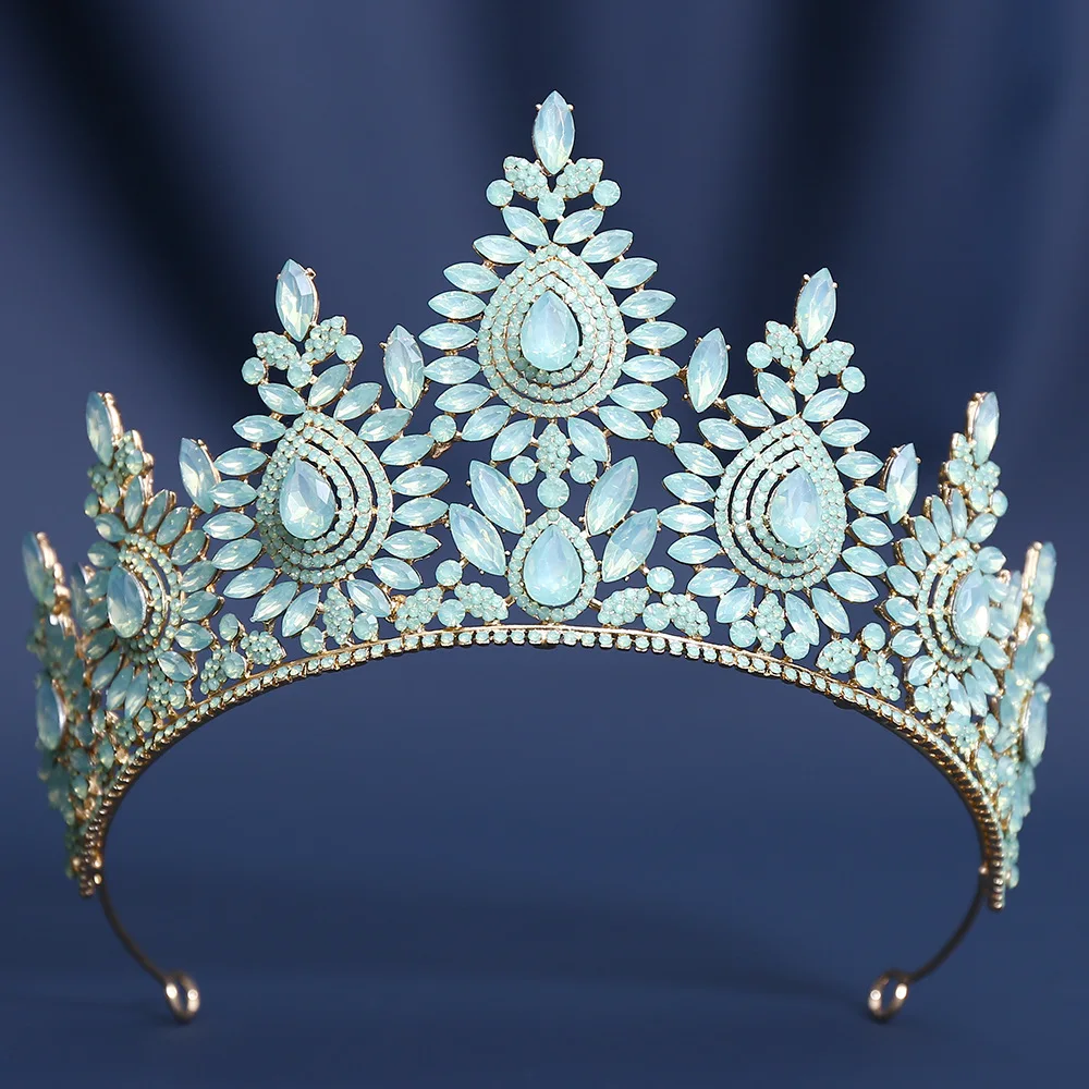 DIEZI 8 Colors Fashion Luxury Opal Rhinestone Crystal Tiara For Women Wedding Party Elegant Bridal Bride Crown Hair Accessories