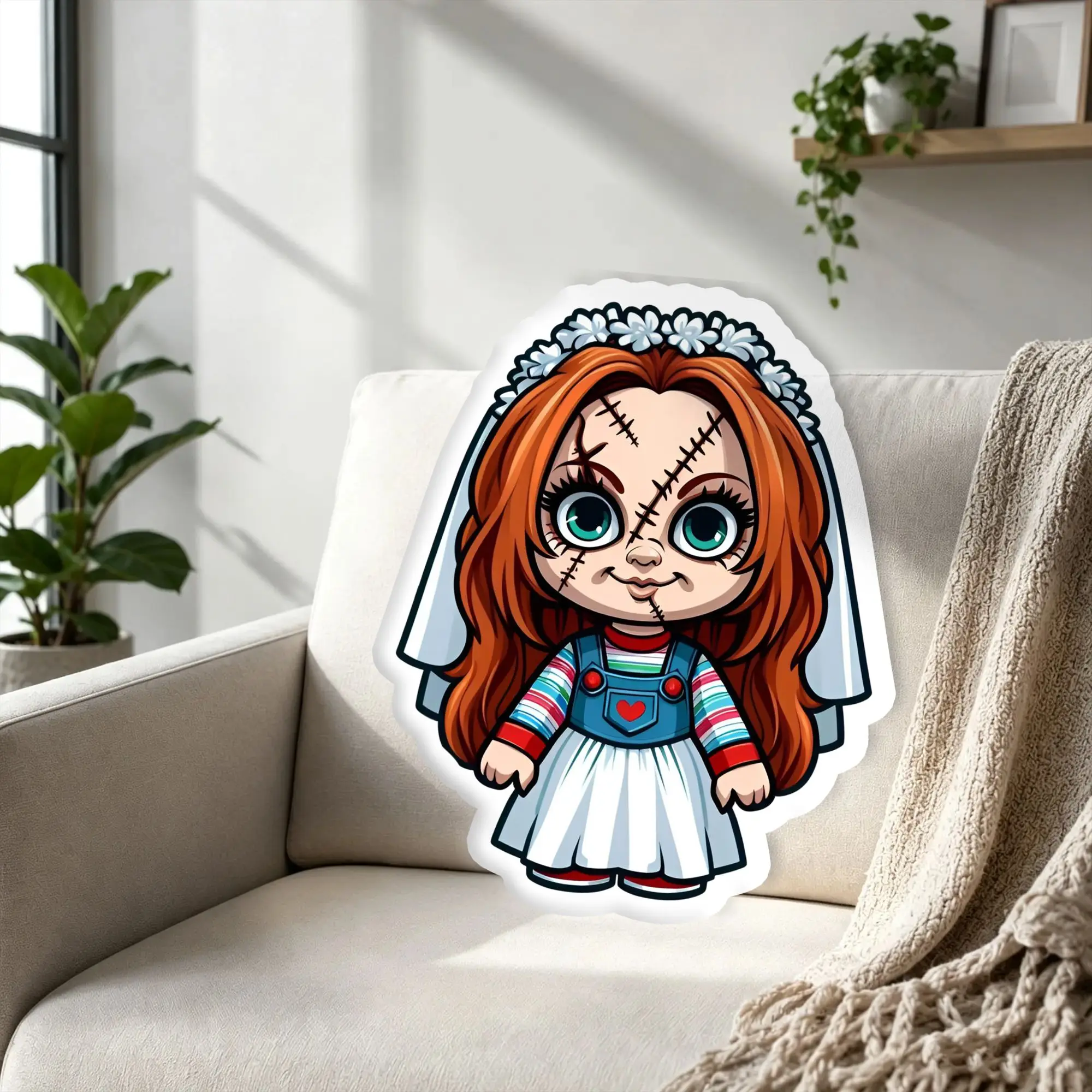 Customized Super Funny B-Brides of Chuckys Cushion Polyester Horror Movie Pillows Cushion for Thanksgiving
